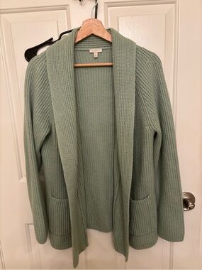 Talbots Sage Green Open-Front Ribbed Cardigan